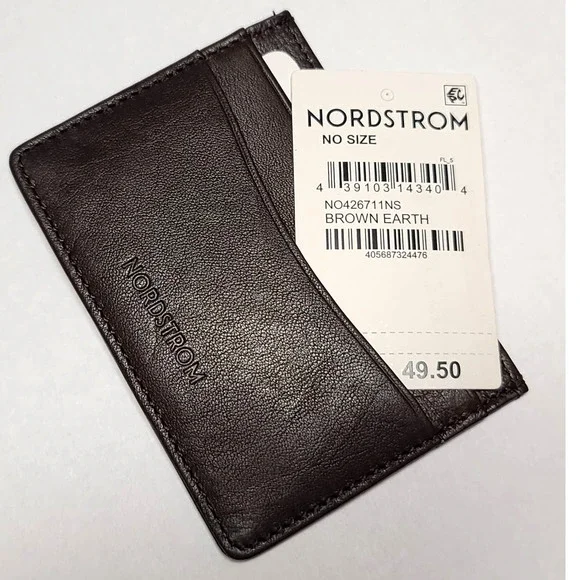 Nordstrom Leather Card Holder Wallet Brown Embossed - Picture 3 of 3